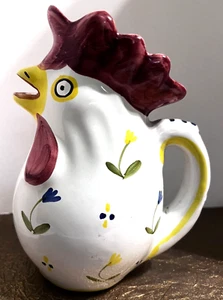 VintageLe Soleile Rooster Pitcher Made in Italy Floral 8" Open Beak Hand Painted - Picture 1 of 16
