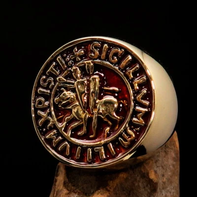 ROUND ANCIENT MENS TEMPLAR KNIGHT RING RIDING KNIGHTS SEAL ORANGE SIZE 5.5 - Image 1 of 4