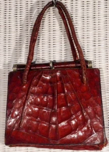 Antiguo Bolso de Mano Rojo Córdoba de Cuero de Cocodrilo Forrado de Gamuza Bolso Vintage - Imagen 1 de 6