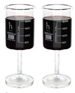 Handmade Beaker Wine Glass, Made of Lab Grade Borosilicate 3.3 Glass - 250mL - Picture 1 of 4