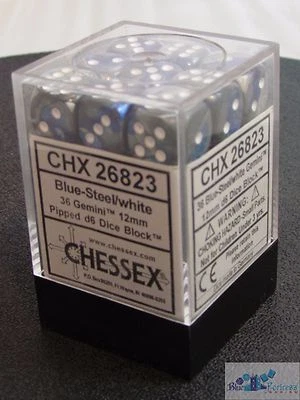 CHESSEX GEMINI 12mm CONJUNTO DE 36 CONTADORES POKEMON DADOS AZUIS-AÇO BRANCO MTG - Imagem 1 de 2
