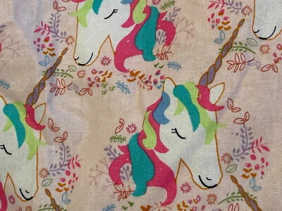 Vtg All Over Print David's Textiles Goodnight Unicorn Cutter Fabric Pink 30x37 - Image 1 of 4