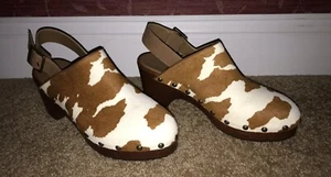 NEW Aerosoles Danby Calf Hair Brown Ivory Platform Clogs Mules 3 In Heels 8.5 - Picture 1 of 6