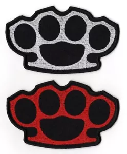 Brass Knuckles Patch | Biker Five Finger Death Punch Fighter Weapon Iron Fist - Picture 1 of 3