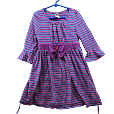 Dollie & Me Girls Size 8 Dress Purple Blue Striped Ruffle Sleeve Bow A-Line - Image 1 of 4