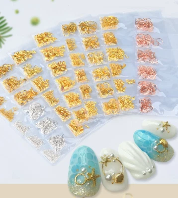 Remache mezclado 3D hágalo usted mismo hueco dorado metal luna curvado punk arte en uñas decoración NH17 Foto 1 de 4