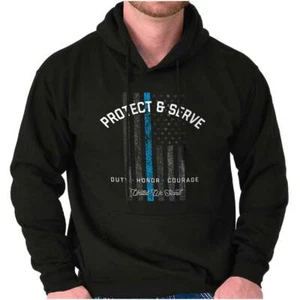 Police Protect and Serve USA Flag Cop Duty Hoodie Hooded Sweatshirt Men Women - Picture 1 of 8