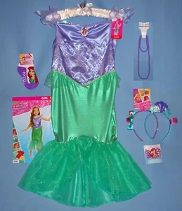 Disney Ariel Costume dress-girls 4-6-Hairbow-2 hairbands-jewelry-socks-ring-LOT - Picture 1 of 16