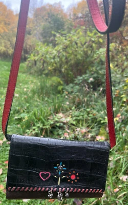 BRIGHTON Heart +  Flower & Sun & Charms  Leather WALLET ORGANIZER CROSSBODY BAG - Image 1 of 4