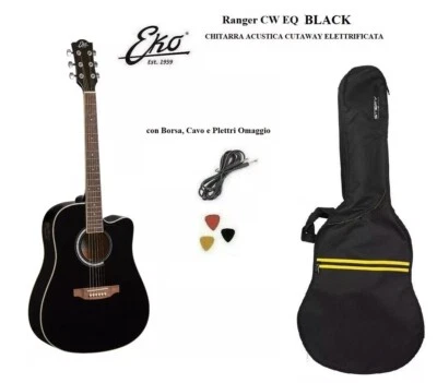 EKO RANGER CW EQ BLACK CHITARRA ACUSTICA ELETTRIFICATA NERA + BORSA + CAVO - Immagine 1 di 4