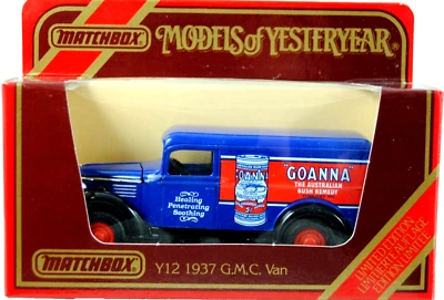 Matchbox of Yesteryear No:Y-12 1937 GMC Van in GOANNA AUSTRALIAN BUSH REMEDY VGC - Image 1 of 4