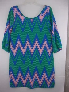 Peach Love Californa Blue/Green/Pink Print 3/4 Sleeve Dress Medium - Picture 1 of 2