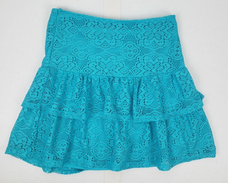 Saia Cato Meninas Crochê Babado Azul-petróleo Meninas Tamanho XL  - Imagem 1 de 4