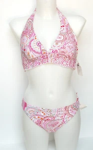 New Liz Claiborne Paisley Smocked Halter Bikini Swimsuit 8 - Picture 1 of 11
