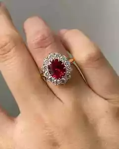 3.10Ct Oval Cut Natural Ruby Diamond Weeding Ring 14K Solid Yellow Gold 7 - Picture 1 of 6