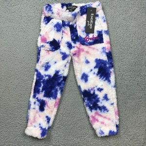 bebe Sweatpants Girls Small 4 Vanilla Blue Pink Tie Dye Fuzzy Fleece Logo NWT - Picture 1 of 8