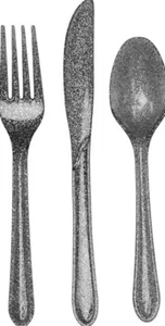 Glitz Glittering Silver Plastic 24 Pc Asst Cutlery Forks Knives Spoons - Picture 1 of 1