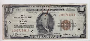 1929 $100 Federal Reserve Bank Note Chicago IL FR#1890-G G00271786A - Picture 1 of 2