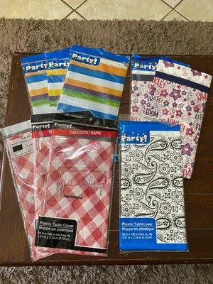 Set of 9 Assrtd Table Cloth 54 X 108” Tablecloth Rectangle Plastic Red Checkered - Image 1 of 4
