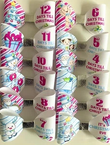 CHRISTMAS COUNTDOWN BLUE 12 4" PRINTED CANVAS FABRIC BOW LOOPS MAKE HAIR BOWS - Picture 1 of 4