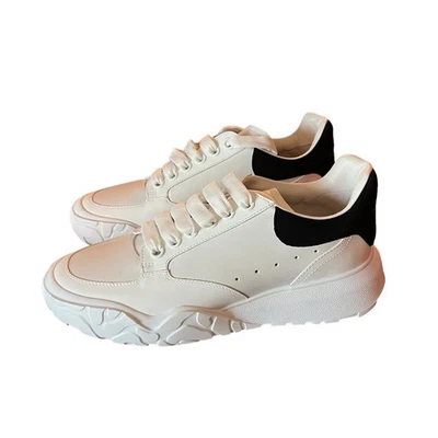 Alexander McQueen Oversized Leather Up Sneakers White Jet Black Women 38 EU 8 US - Image 1 of 4