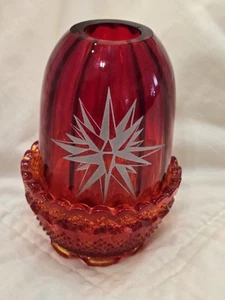 Fenton Red Fairy Lamp Light Moravian Star of Beth 4.75″ T 3.25″ W Jesus Cottage - Picture 1 of 9