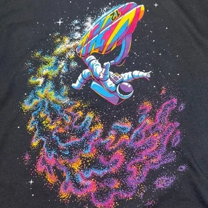 Space Astronaut Graphic T-Shirt Mens M Black Cosmic Colorful Streetwear Tee - Picture 1 of 4