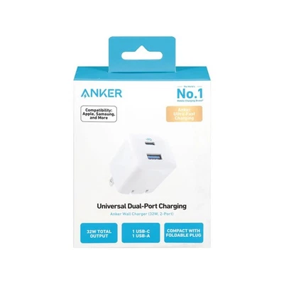 Anker Powerport 323 Dual Port 32W Wall Charger (USB-C And USB-A) - White - Image 1 of 4
