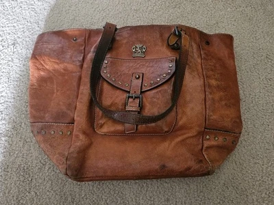 PRATESI FIRENZE TALAMORE COGNAC LEATHER STUDDED SHOULDER BAG PURSE SHOPPER TOTE - Image 1 of 4