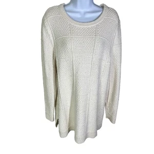 Lands' End Ivory Heavy Knit Fisherman Pullover Sweater Women's Size Large 14-16 - Picture 1 of 6