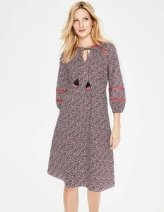 Boden Floral Jersey Dress Size UK 16L Red Tassels Heidi Folk Boho Cotton Summer - Picture 1 of 11