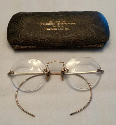 Antique B&L Bausch & Lomb Gold Filled Eyeglasses w/ Original Case & Optometrist! - Image 1 of 4