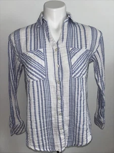 Blue Rain XS Striped Button Down Shirt 100% Cotton Gauze Boho Beach Tunic Top - Picture 1 of 8