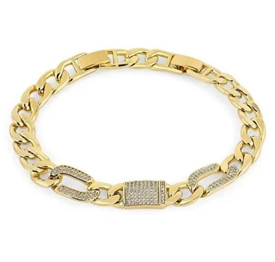 Pulsera de cadena gruesa chapada en oro de 14k y circonitas reales joyería de lujo Foto 1 de 4
