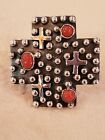 Substantial Ring- Geneva Apachito Red CORAL Sterling Cross Ring Size 8