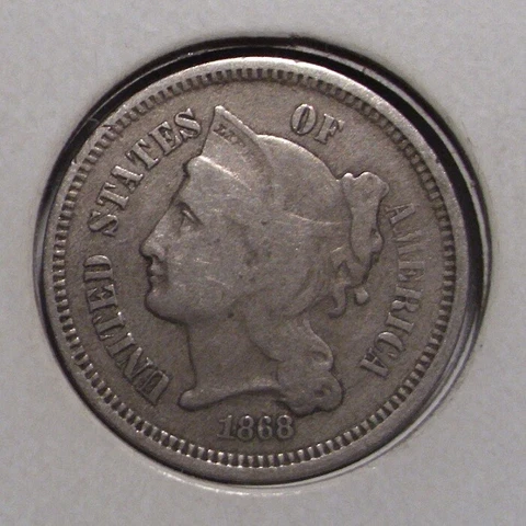 1868 Three Cent Nickel , Fine Cover