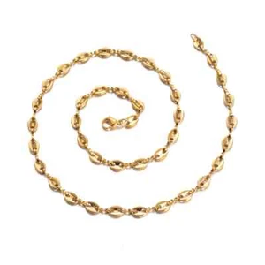 Chaine collier  graine de café doré acier inoxydable 55 cm 5 mm homme femme - Imagen 1 de 5