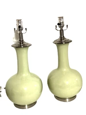 Retro Ceramic Table Lamps (2) Long Neck Genie Bottle Gourd Mid Century Green - Image 1 of 4