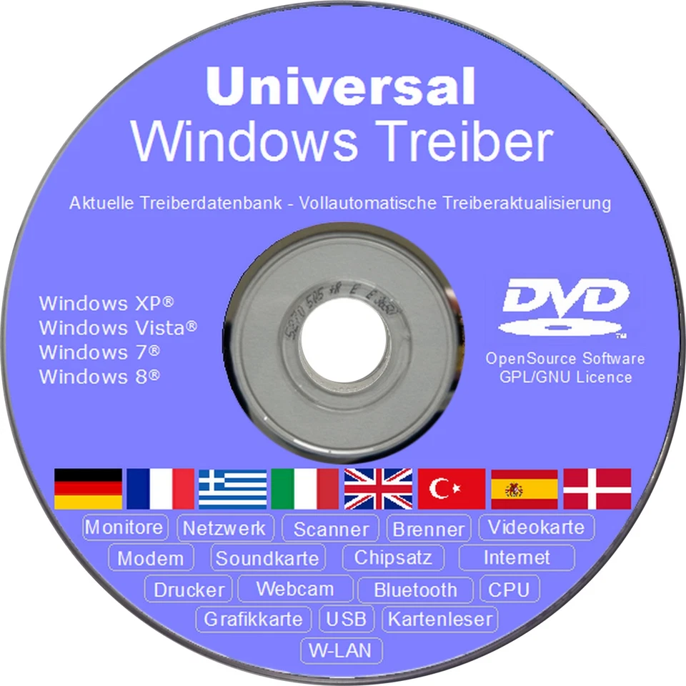 Universal PC Laptop und Notebook Treiber DVD Windows XP Vista 7 8 für 32/64 bit - Bild 1 von 1