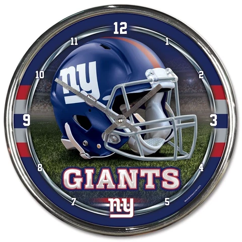 NEW YORK GIANTS HELMET LOGO 12" CHROME ROUND WALL CLOCK NEW WINCRAFT 👀 Cover
