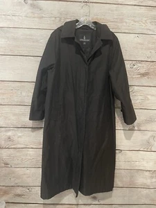 London Fog Black Trench Coat Lined Detachable Hood Button Front Women's Size 4P - Picture 1 of 9