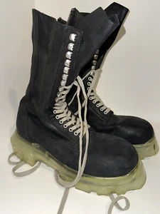 Rick Owens Black Suede Mega Bozo Combat Boots Side-Zip 44.5 (US 11.5) - Picture 1 of 17