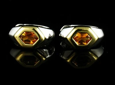 PENDIENTES ARO HUGGIE ORO 14K MADEIRA CITRINO NATURAL CORTE HEXAGONAL FINO 1.0ctw Foto 1 de 4