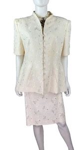 Escada 12 14 US 48 50 IT 42 44 D L XL Silk Embroidered 2 Pc Skirt Suit Jacket - Picture 1 of 10