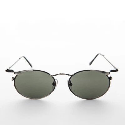90s Oval Punk Grunge Steampunk Vintage Sunglass Gunmetal / Green Lens-Dieselgoth - Image 1 of 3