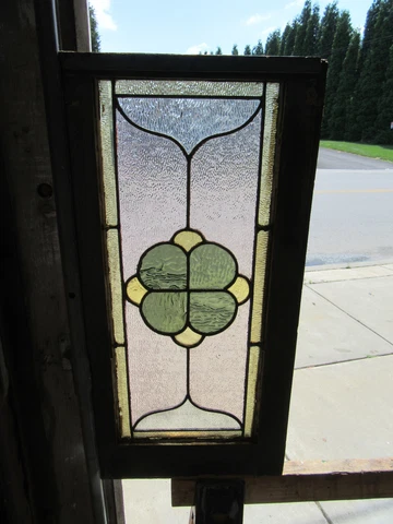 ~ SMALL ANTIQUE STAINED GLASS WINDOW TRANSOM ~ 14.25 X 28.5 ~ SALVAGE Cover
