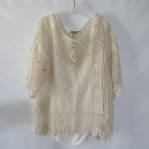 Democracy Crochet Top w Tank Womens size XL Ivory 3/4 sleeve Boho Open Knit NEW - Picture 1 of 9