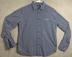 Sean John Shirt Men Large Long Sleeve Collared Button Cotton Striped Blue Casual - Picture 1 of 14