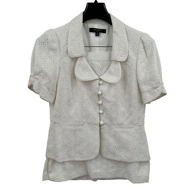 Nine West карандаш юбка костюм размер 10 2шт белый кружевной коротким рукавом чая свадьбы - Изображение 1 из 4