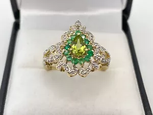 9ct Gold Diamond, Emerald & Peridot Cluster Ring. Goldmine Jewellers. - Picture 1 of 7